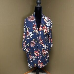 Pink Clover Navy and Floral Loose Open Front Kimono with 3/4 Sleeves size XL
